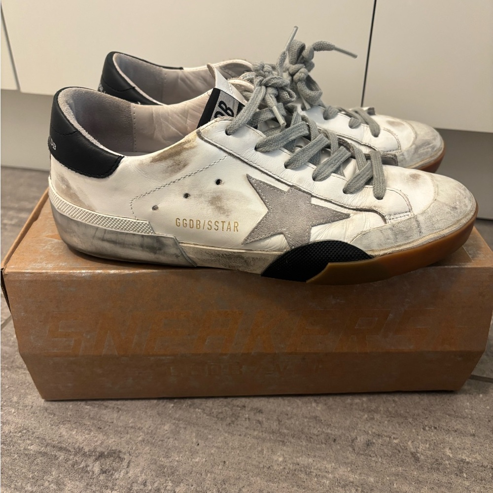 Golden Goose White and Black Sneakers